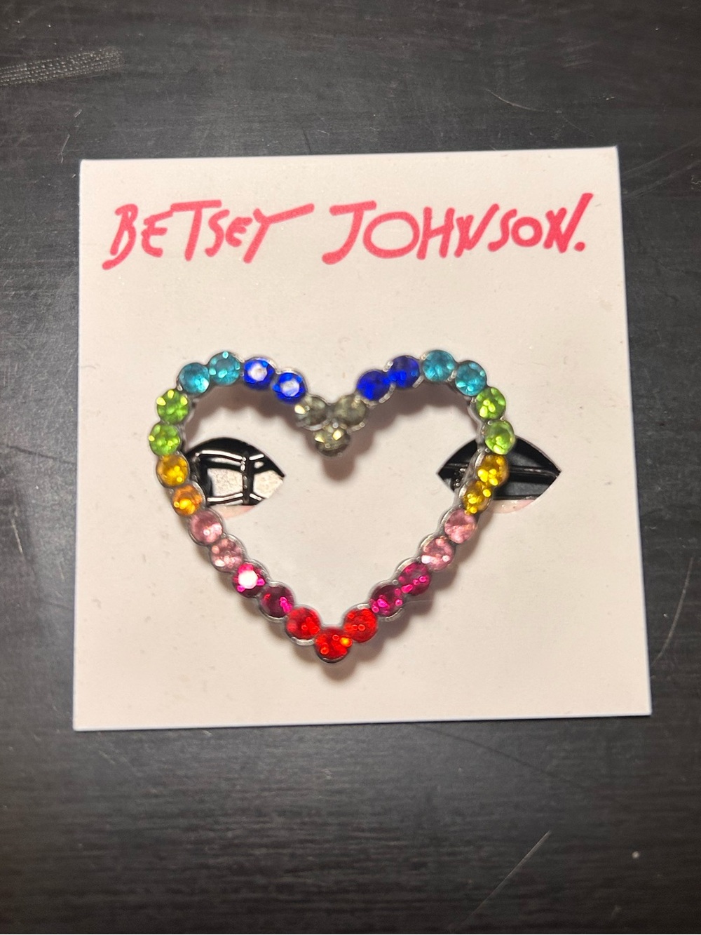 Betsey Johnson Rainbow Crystal Heart Barrette (NWT)
